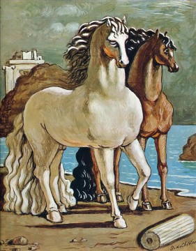 Caballo Painting - dos caballos junto a un lago Giorgio de Chirico
